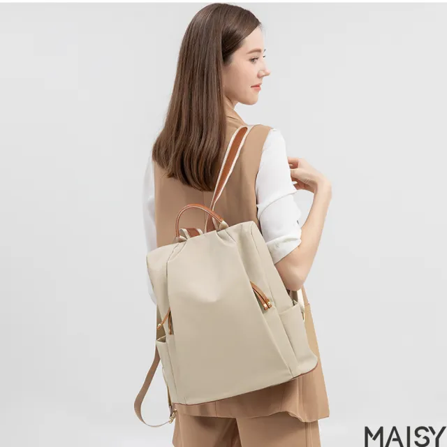 【MAISY】防潑水耐刮牛津布後背包 旅行包 防盜包(米色／灰色／黑色／卡其色)
