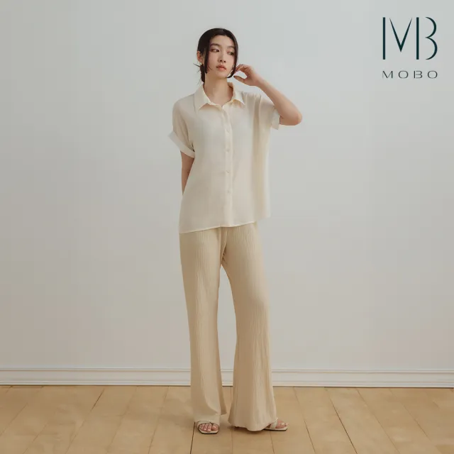 【MO-BO】舒適全腰鬆緊皺皺長腿褲