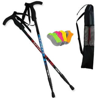 【Yenzch】登山杖/專業三節 6011鋁合金/T柄 RM-10622(二色可選 2入《贈送背袋+運動襪》台灣製)