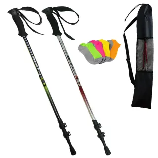 【Yenzch】登山杖/直柄三節 7075航太級/外鎖式 RM-10623(二色可選 2入《贈送背袋+竹炭襪》台灣製)