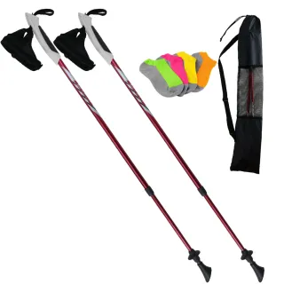 【Yenzch 健走杖】專業二節/一對二入 6011鋁合金 RM-10601-1(紅色《送背袋+竹炭襪》台灣製)