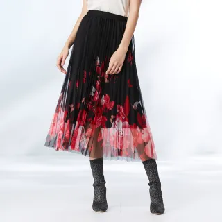 【GLORY21】網路獨賣款-etc.繽紛蝴蝶花卉網紗百摺長裙(紅色)