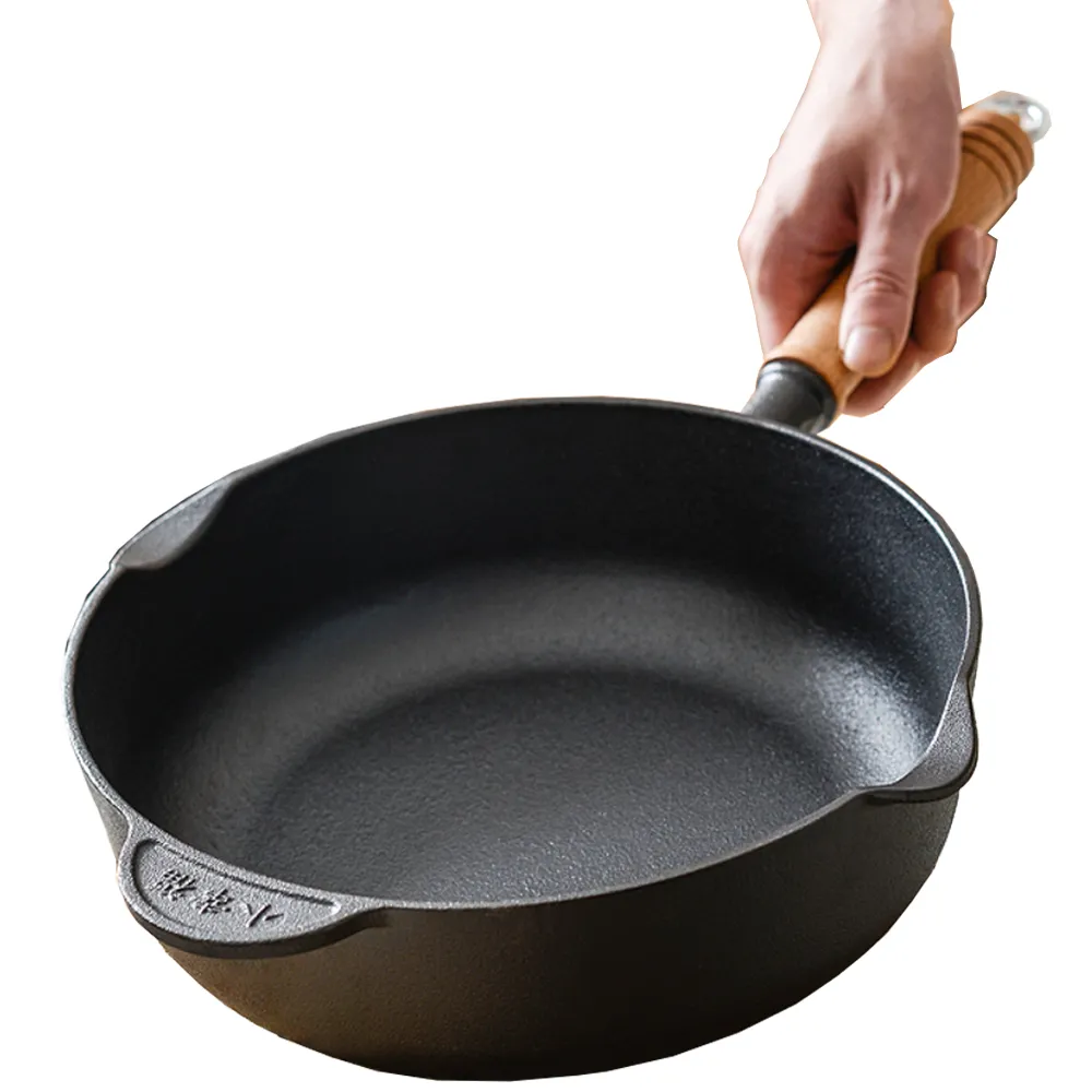 【歐德沐】鑄鐵鍋 平底鍋 純鐵鍋 深炒鍋 燉煮鍋 煎炒鍋(加深8.5公分 純鑄鐵無塗層 雙側導油)