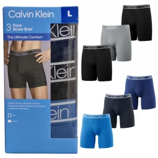 【Calvin Klein 凱文克萊】3件組 男彈性內褲 天絲竹纖維 涼感萊卡(CK男內褲 四角褲 合身 貼身 透氣)