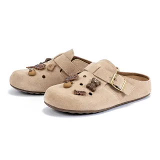 【DIANA】牛麂皮可愛小熊懶人穆勒厚底鞋(米色)