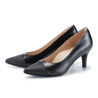 【MAGY】羊皮拼接壓紋牛皮尖頭高跟鞋(黑色)