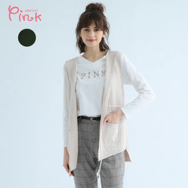 【PINK NEW GIRL】質感織紋連帽針織背心 X1409CB(2色)