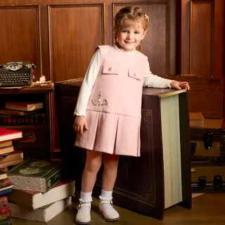 【奇哥】比得兔 女童裝 學院比得小香風英倫格背心裙洋裝(6-8歲)