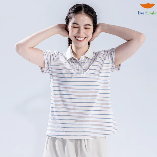 【EverSmile 幸福台灣】女吸排涼感條紋POLO衫(吸濕排汗、速乾、彈力、動態涼感、機能衣)