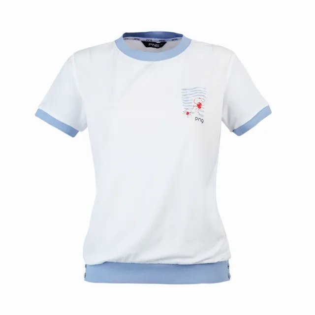 【PING】女款螃蟹吸濕排汗短袖圓領T恤-白(GOLF/高爾夫球衫/RA25132-87)