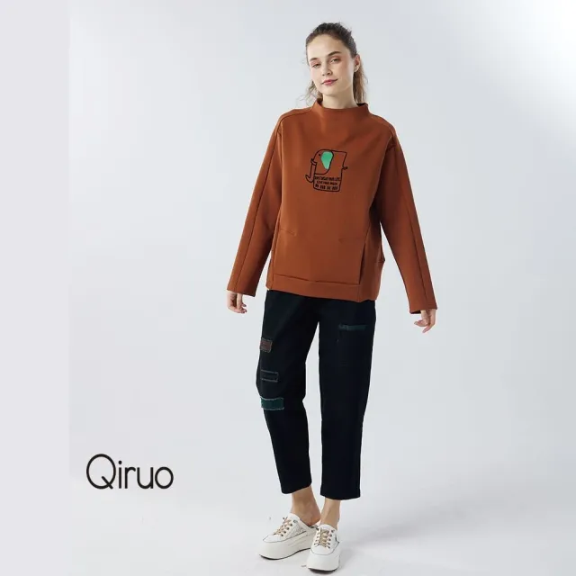 【Qiruo 奇若名品】秋冬專櫃黑色牛仔褲0221C 造型九分褲 