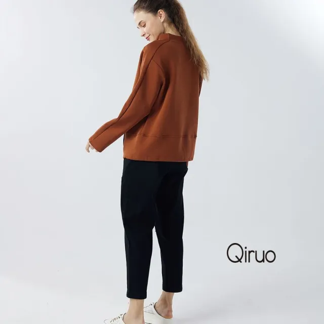 【Qiruo 奇若名品】秋冬專櫃黑色牛仔褲0221C 造型九分褲 
