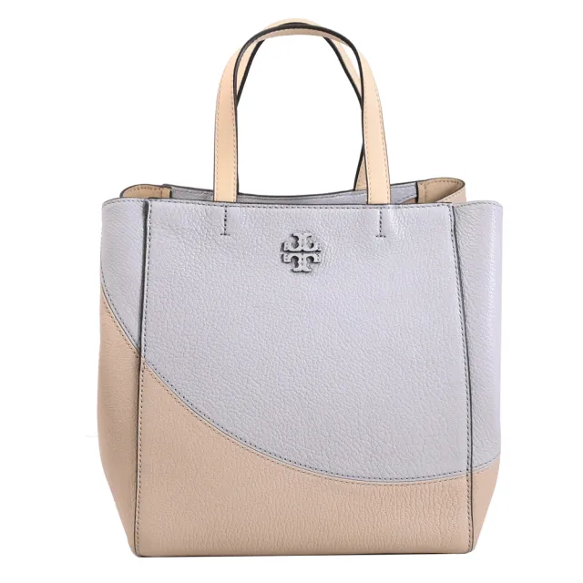 【TORY BURCH】簡約雙T LOGO撞色皮革手提包造型包兩用包(淺褐)