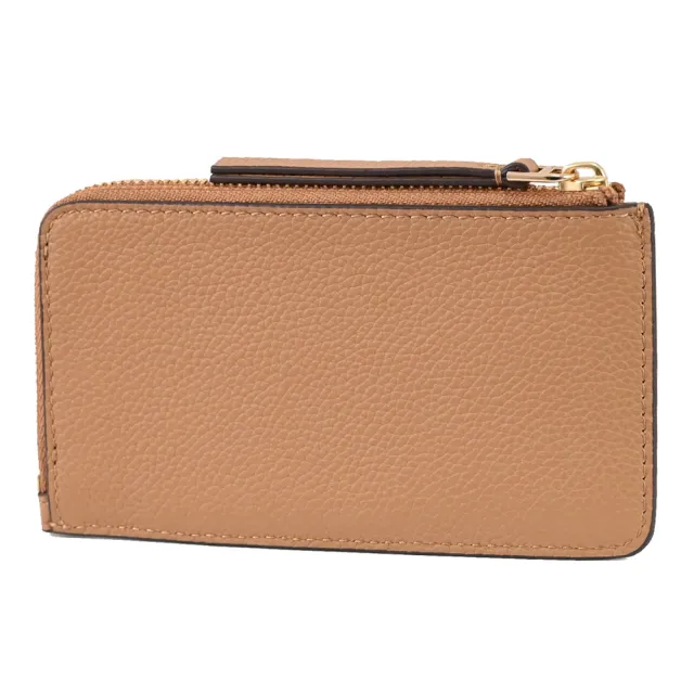 【TORY BURCH】金屬雙T撞色皮革信用卡證件名片L型零錢包(淺咖)
