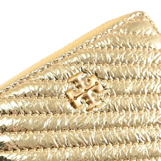 【TORY BURCH】經典雙T亮面揉製絎縫信用卡零錢包簡易短夾(金)