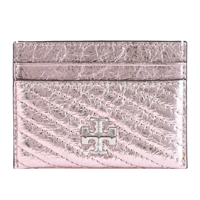 【TORY BURCH】經典雙T亮面揉製絎縫信用卡證件名片隨身卡(粉)