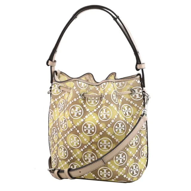 【TORY BURCH】經典雙T圓點緹花束口手提水桶包兩用包(淺褐)