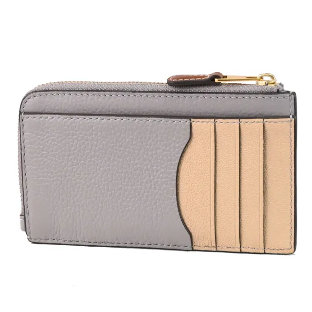 【TORY BURCH】經典烙印撞色皮革信用卡證件名片L型零錢包(灰/咖)
