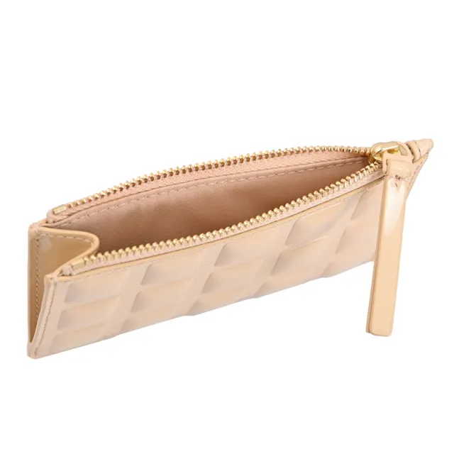 【TORY BURCH】經典雙立體方磚造型信用卡證件名片零錢包(褐)