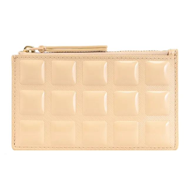 【TORY BURCH】經典雙立體方磚造型信用卡證件名片零錢包(褐)