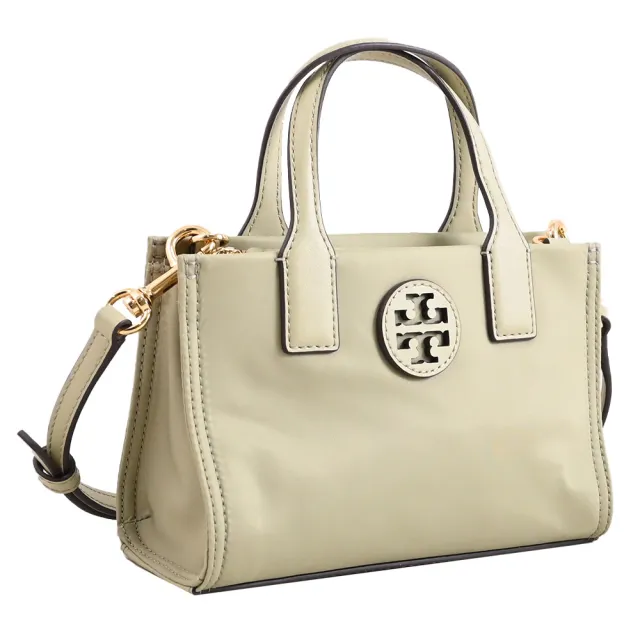 【TORY BURCH】ELLA 簡約LOGO尼龍皮革邊飾迷你手提包兩用包(綠)