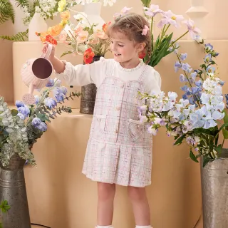 【奇哥】比得兔 女童裝 心願比得甜美優雅小香風假兩件洋裝(6-8歲)