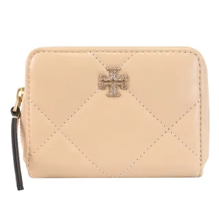 【TORY BURCH】經典雙T LOGO格紋信用卡零錢包簡易短夾(淡藍)