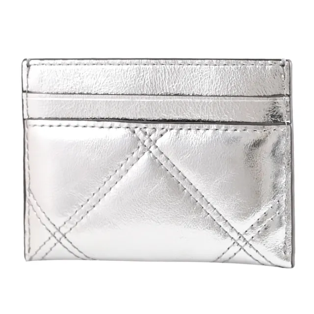 【TORY BURCH】經典雙T LOGO格紋信用卡證件名片隨身卡(銀)