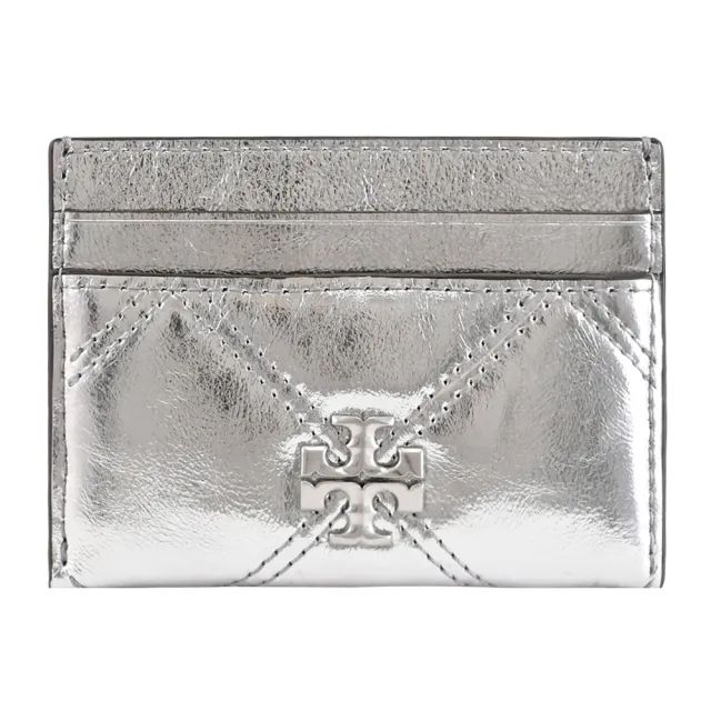 【TORY BURCH】經典雙T LOGO格紋信用卡證件名片隨身卡(銀)