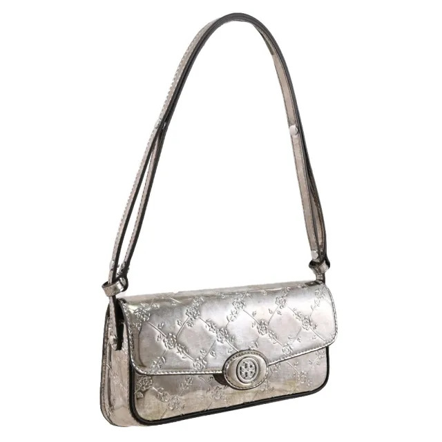 【TORY BURCH】經典雙T LOGO玫瑰菱格壓紋可調肩斜肩背包(錫合金)