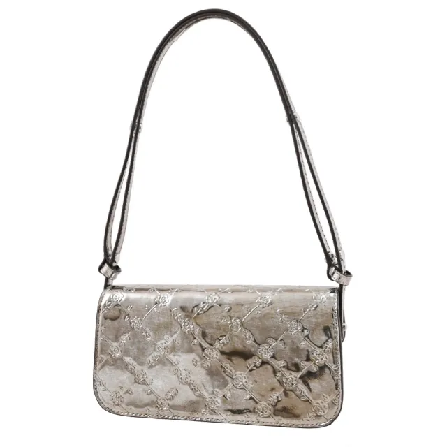 【TORY BURCH】經典雙T LOGO玫瑰菱格壓紋可調肩斜肩背包(錫合金)