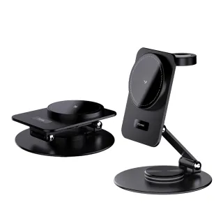 【YOMIX 優迷】15W Magsafe磁吸360度旋轉無線充電座(Apple watch/AirPods/iPhone 17/手機支架/充電器)