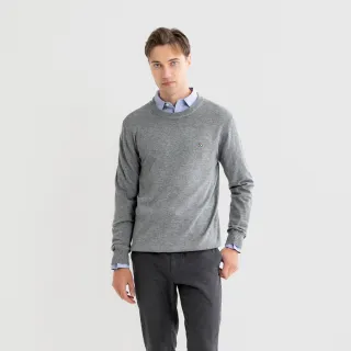 【Arnold Palmer 雨傘】男裝-素色圓領長袖針織衫(淺灰色)