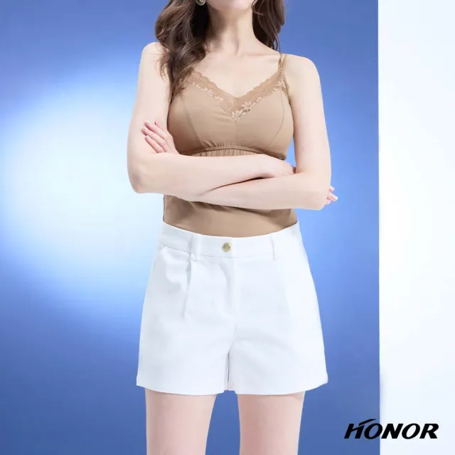 【HONOR 山形屋】出清品 金釦打褶口袋修身短褲-白/焦糖(限定出清)
