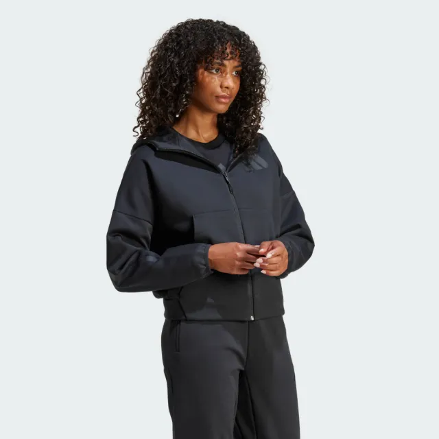 【adidas 愛迪達】外套 女款 運動連帽外套 亞規 W Z.N.E. FZ 黑 JE7848(S3122)