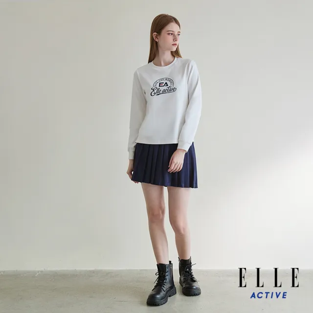 【ELLE ACTIVE】女款 法式徽章印花長袖上衣-白色(EA25A1W1702-90)