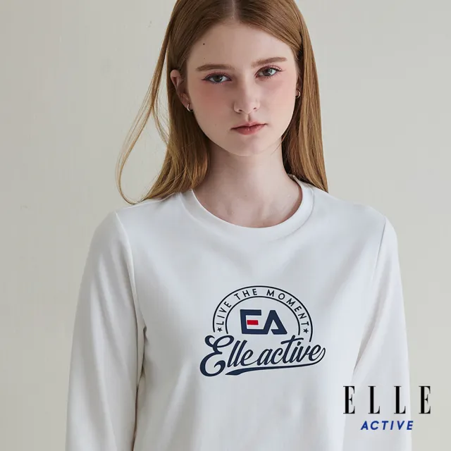 【ELLE ACTIVE】女款 法式徽章印花長袖上衣-白色(EA25A1W1702-90)