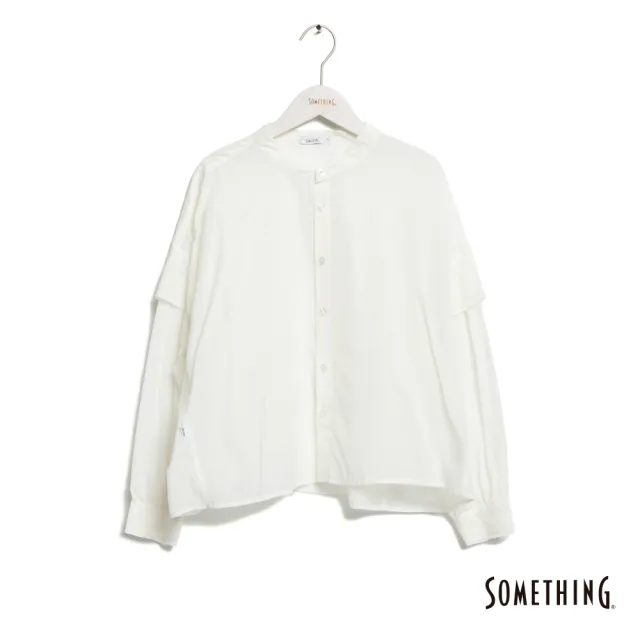 【SOMETHING】女裝 荷葉剪裁長袖襯衫(白色)