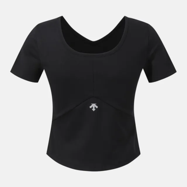 【DESCENTE】迪桑特 短袖上衣 女 短版 快排 WOMENS SEMI-CROPPED 黑 SQ322PTS72-BLK0