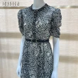 【JESSICA】法式優雅黑碎花短袖雪紡洋裝253751