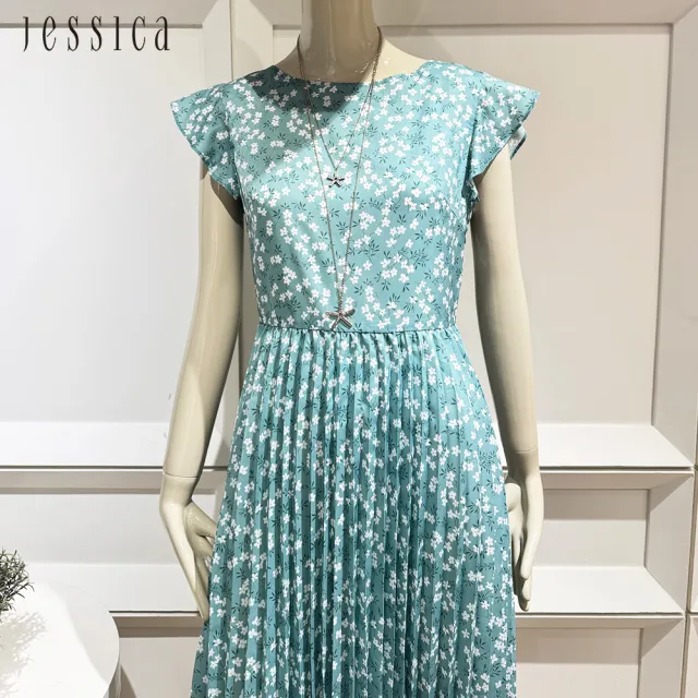 【JESSICA】清新碎花百褶裙擺荷葉袖雪紡洋裝253740