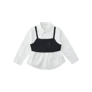【TALESCOOP】童裝-針織背心長袖襯衫(白色)