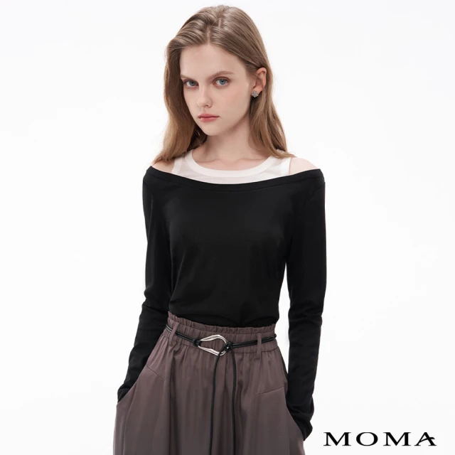 【MOMA】絲滑側抽皺萊賽爾假兩件式上衣(兩色)