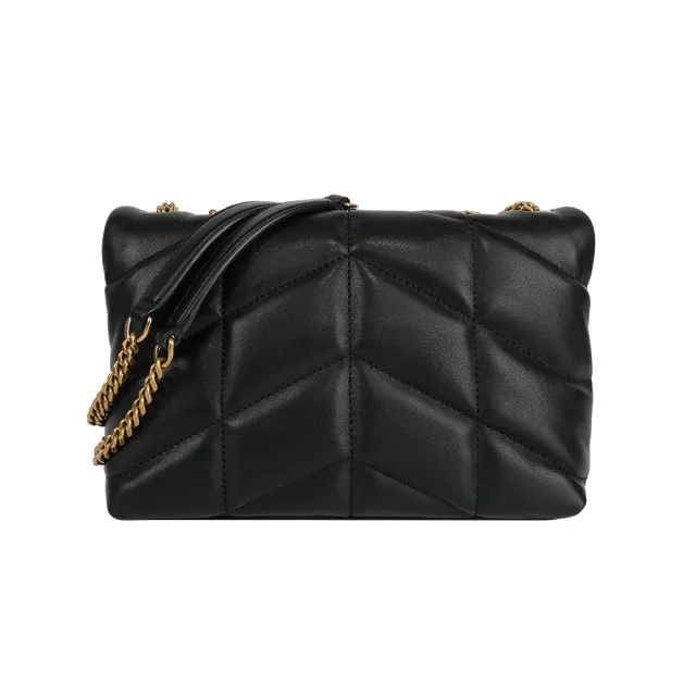 【YSL】Puffer Toy 金字縫線小羊皮迷你翻蓋鍊包(黑色)『entrupy安心購』