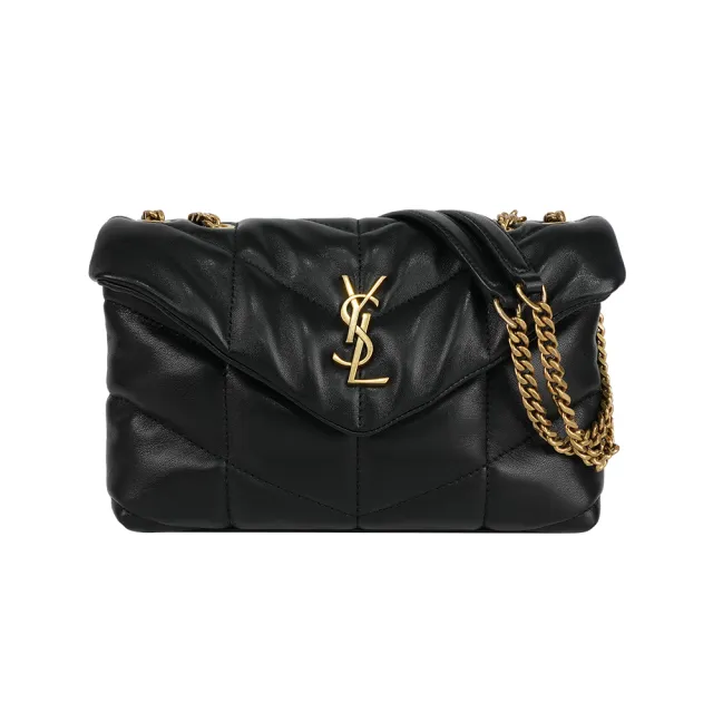 【YSL】Puffer Toy 金字縫線小羊皮迷你翻蓋鍊包(黑色)『entrupy安心購』
