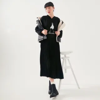 【betty’s 貝蒂思】緞帶洋裝女孩印花連帽洋裝(黑色)