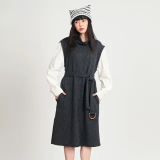【betty’s 貝蒂思】假兩件高領腰帶針織洋裝(灰色)