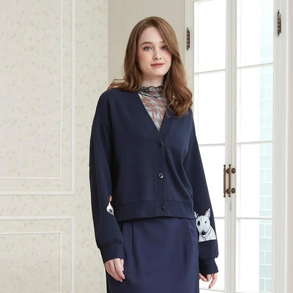 【ICHE 衣哲】Cop.Copine 法國原裝進口印花撞色V領短袖上衣