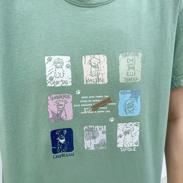 【Hana Mokuba】花木馬日系女裝小狗九宮格印花圓領上衣(T恤)