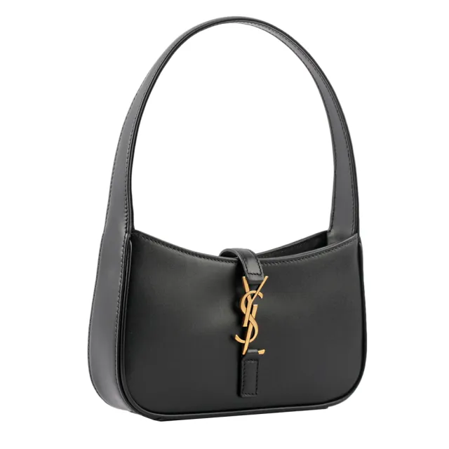 【YSL】LE 5 A 7 光滑小牛皮迷你肩背Hobo包(黑色)